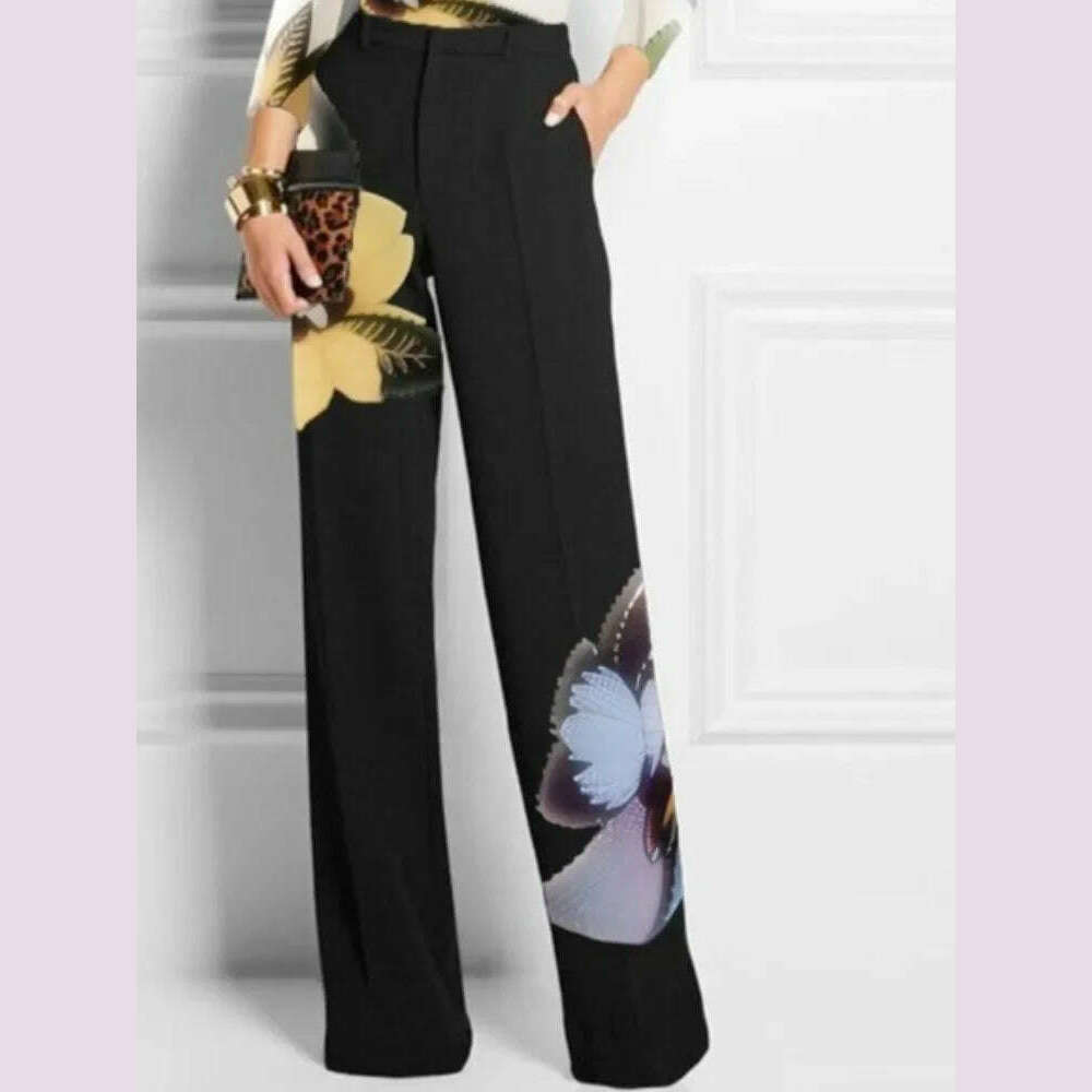 Gymystars Women's Two Pieces Set Pant Sets Colorful Skinny Flower Print T-Shirts High Waisted Pants Trousers Female Top&bottom - KIMLUD