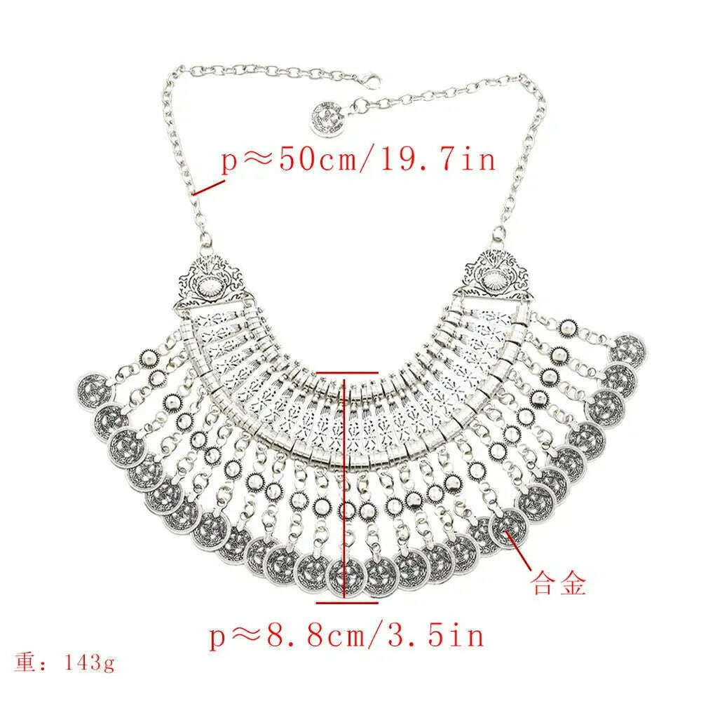Gypsy Bohemia Beachy Chic Vintage Metal Coin Tassel Statement Necklaces for Women Hippie Afghan Turkish Ethnic Tribal Jewelry - KIMLUD