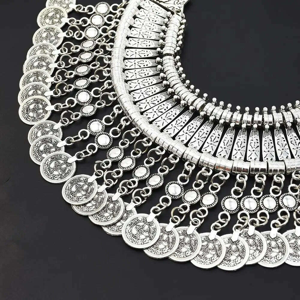 Gypsy Bohemia Beachy Chic Vintage Metal Coin Tassel Statement Necklaces for Women Hippie Afghan Turkish Ethnic Tribal Jewelry - KIMLUD
