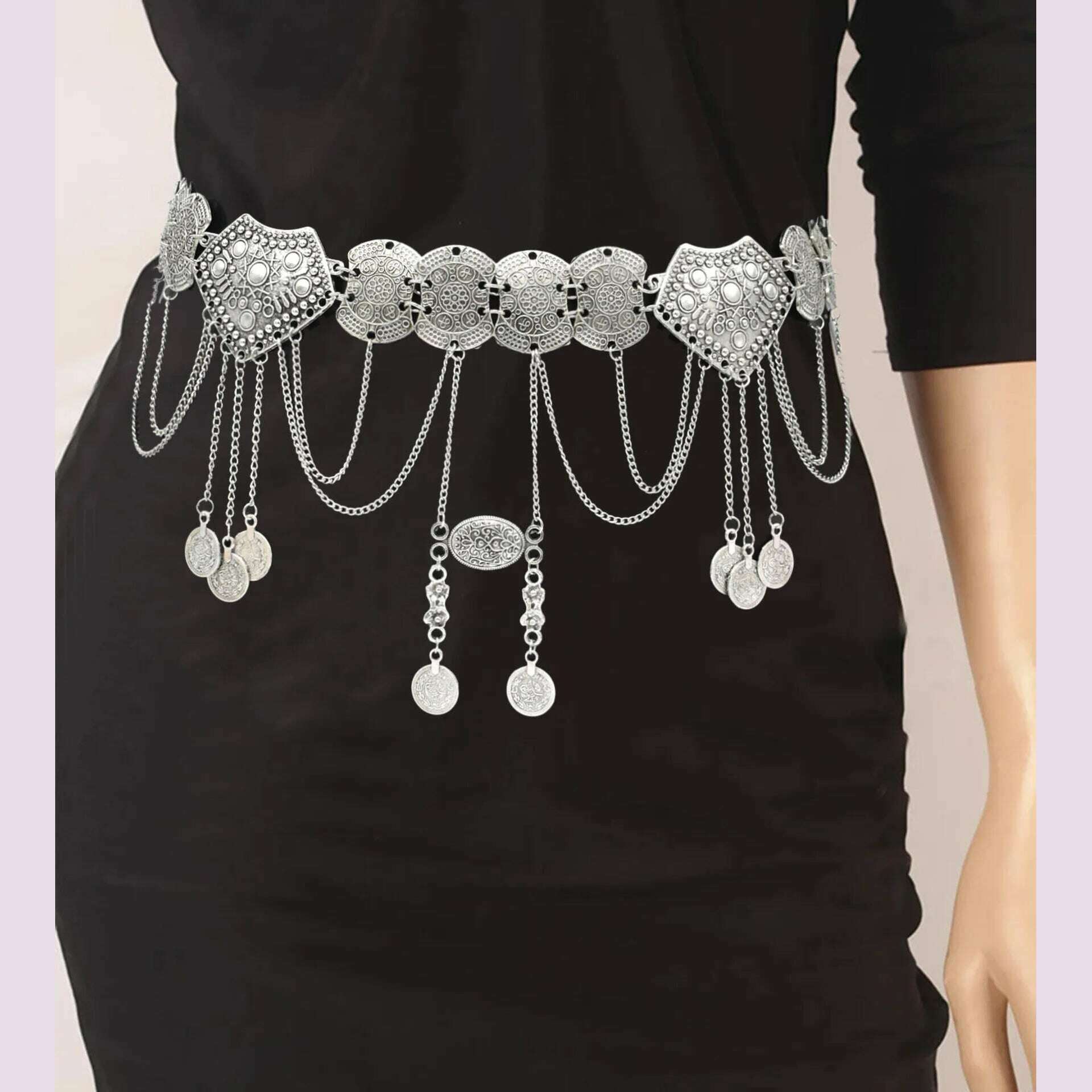 Gypsy Vintage Metal Coin Tassel Belly Waist Dance Body Chains for Women Boho Hippie Coin Tassel Dress Belt Afghan Party Jewelry - KIMLUD