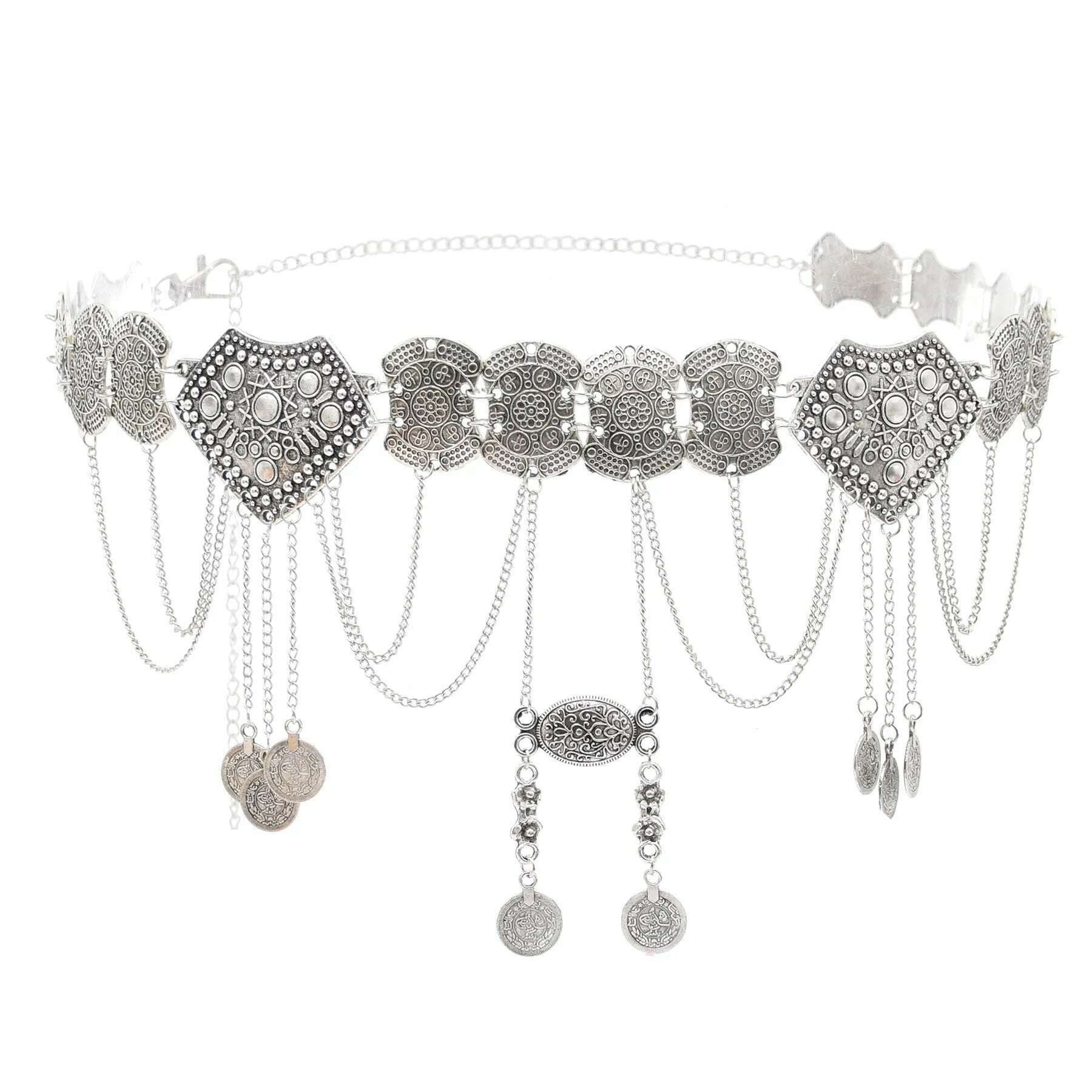 Gypsy Vintage Metal Coin Tassel Belly Waist Dance Body Chains for Women Boho Hippie Coin Tassel Dress Belt Afghan Party Jewelry - KIMLUD