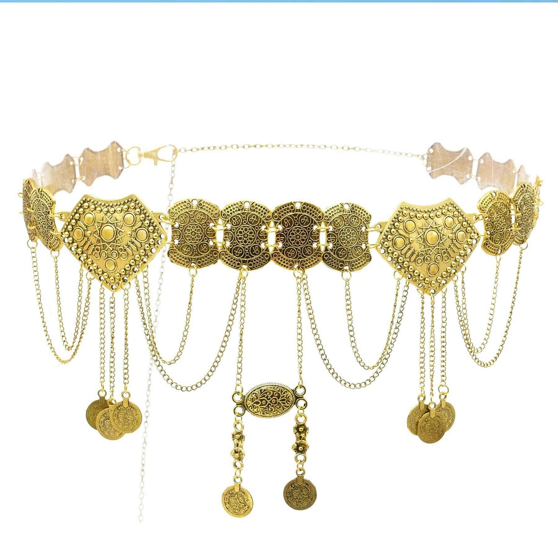 Gypsy Vintage Metal Coin Tassel Belly Waist Dance Body Chains for Women Boho Hippie Coin Tassel Dress Belt Afghan Party Jewelry - KIMLUD