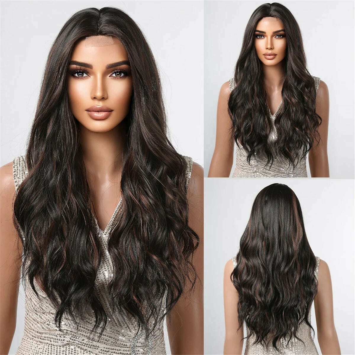 HAIRCUBE Long Straight Brown Mixed Blonde Highlight Synthetic Wigs Natural Hairline Lace Front Wigs for Women Daily Cosplay Hair - KIMLUD