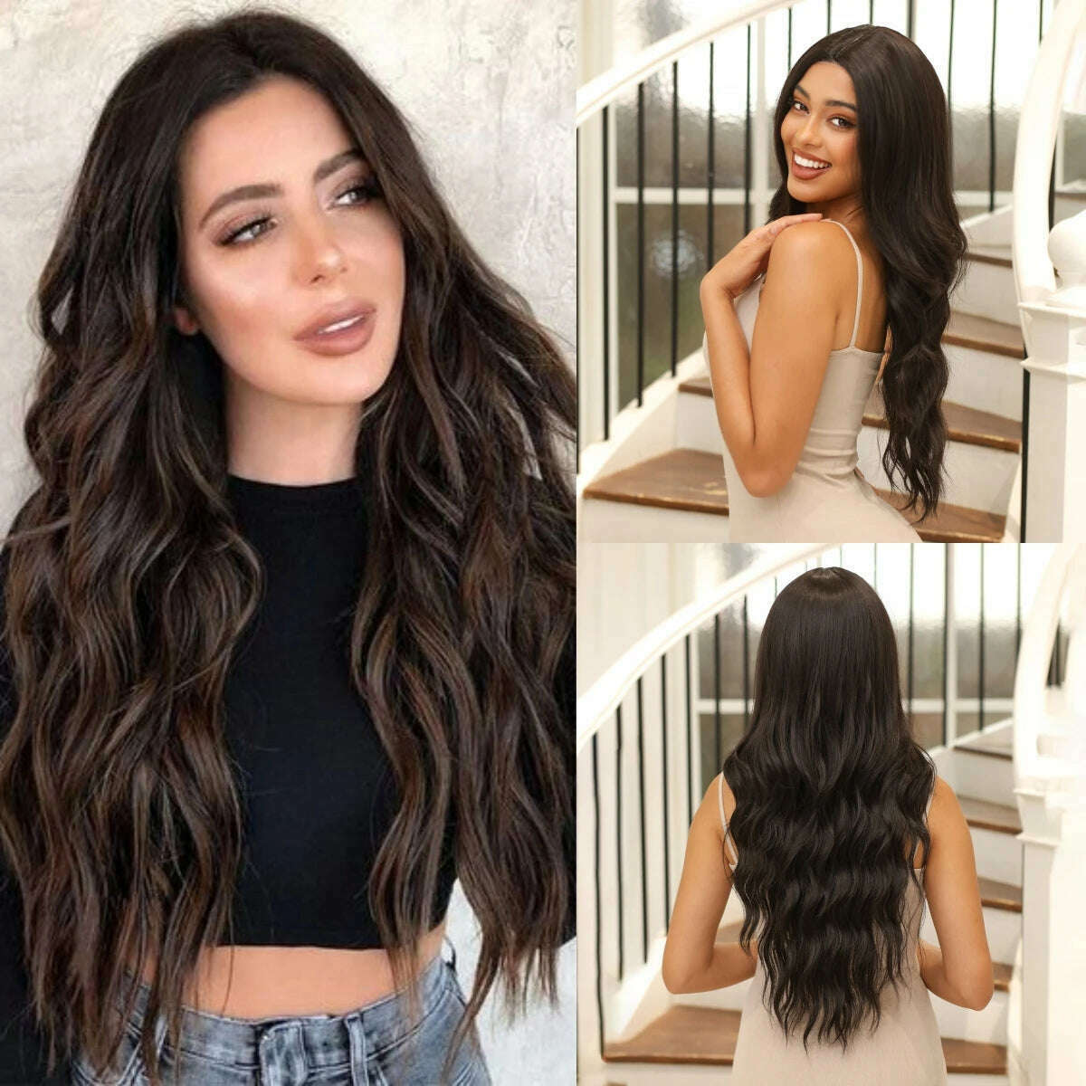 HAIRCUBE Long Straight Brown Mixed Blonde Highlight Synthetic Wigs Natural Hairline Lace Front Wigs for Women Daily Cosplay Hair - KIMLUD