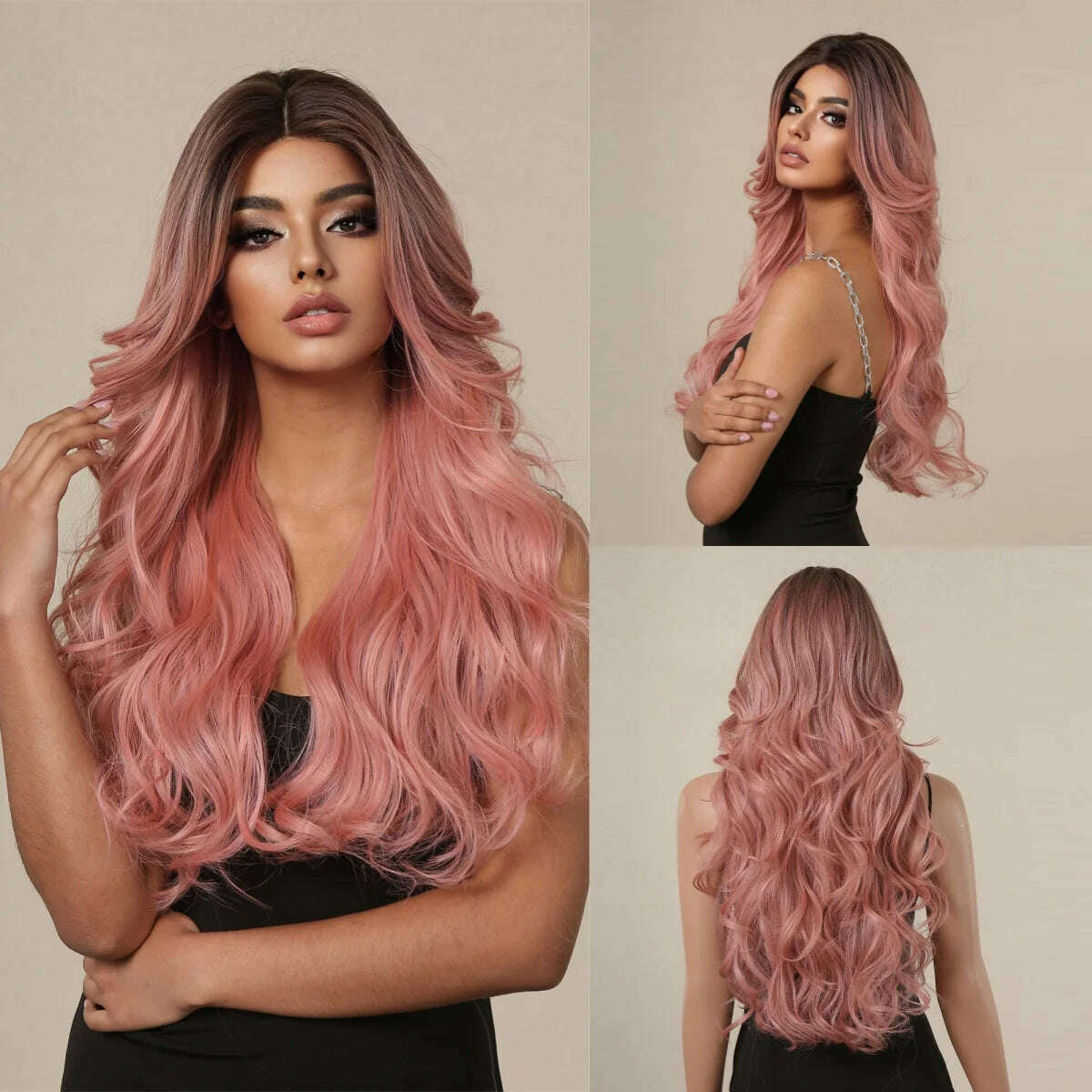 HAIRCUBE Long Straight Brown Mixed Blonde Highlight Synthetic Wigs Natural Hairline Lace Front Wigs for Women Daily Cosplay Hair - KIMLUD