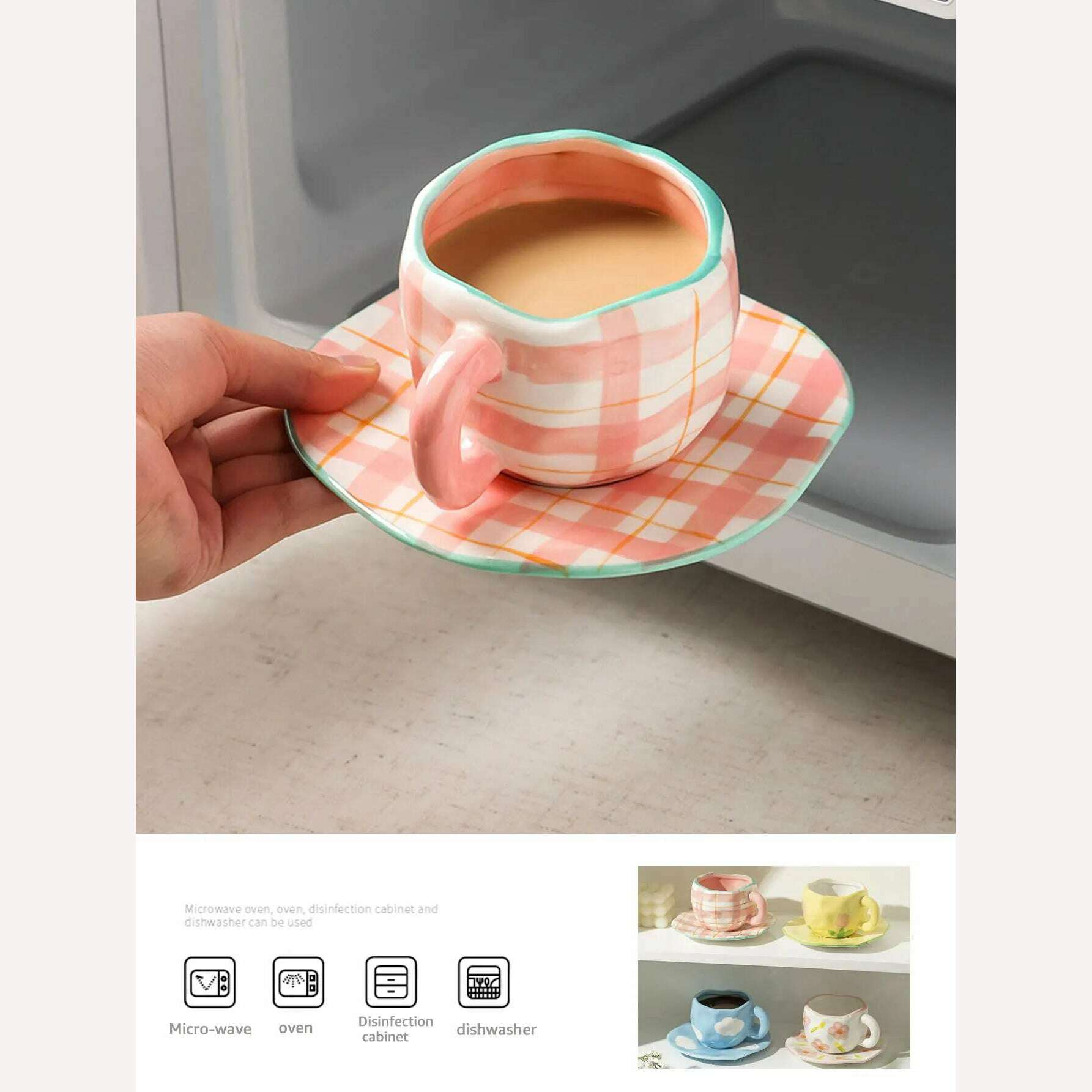 Hand-painted Flower Ceramic Coffee Cup Home Office Mug With Plate Spoon Breakfast Milk Juice Tea Handle Cup Gift Drinkware Set - KIMLUD