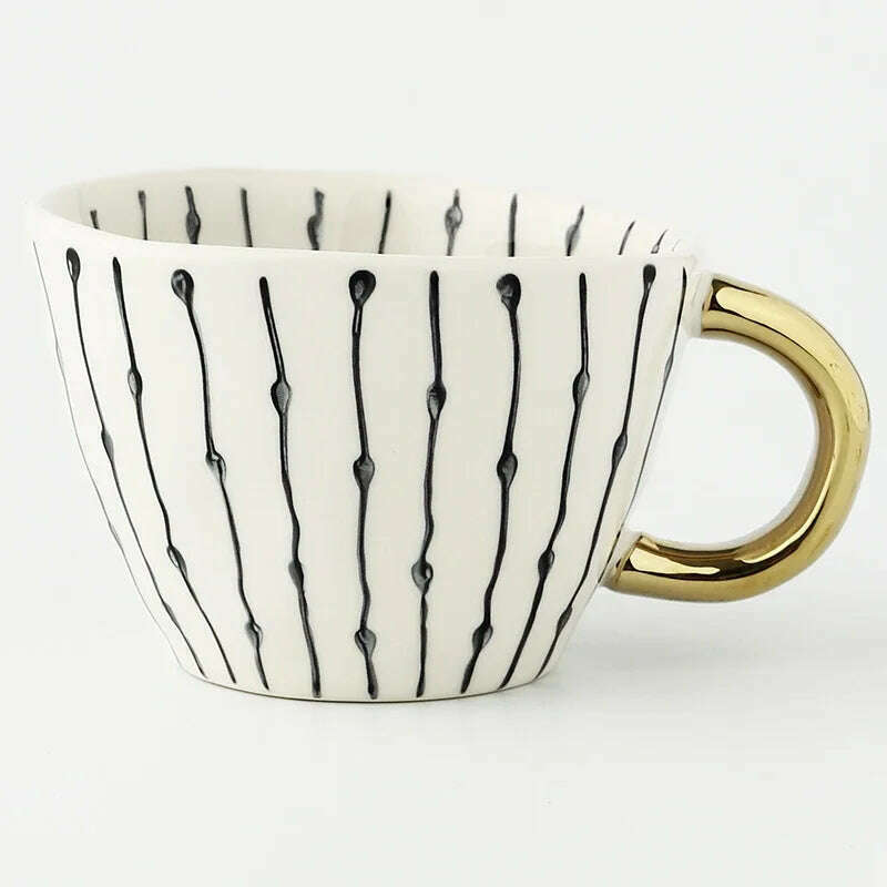KIMLUD, Hand Painted Geometric Ceramic Mugs With Gold Handle Handmade Irregular Cups For Coffee Tea Milk Oatmeal Creative Birthday Gifts, JJ71-4-330ml / 330ml, KIMLUD APPAREL - Womens Clothes