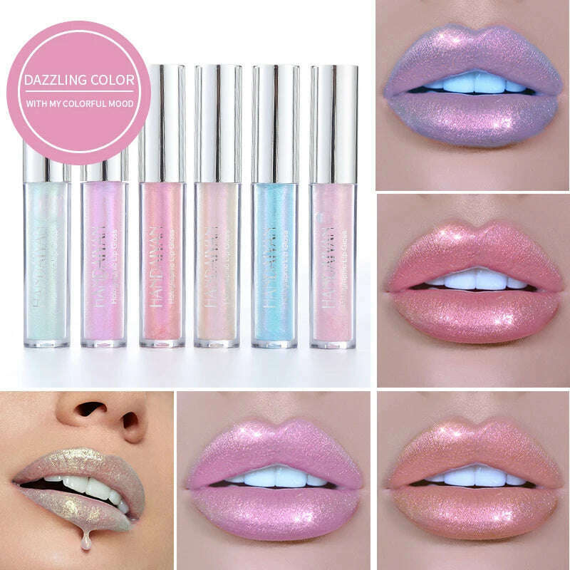 HANDAIYAN 6 Colors Shiny Liquid Lipstick Diamond Metal Lipgloss Waterproof Long-Wearing Makeup Glossy Lipstick Popular Cosmetics - KIMLUD
