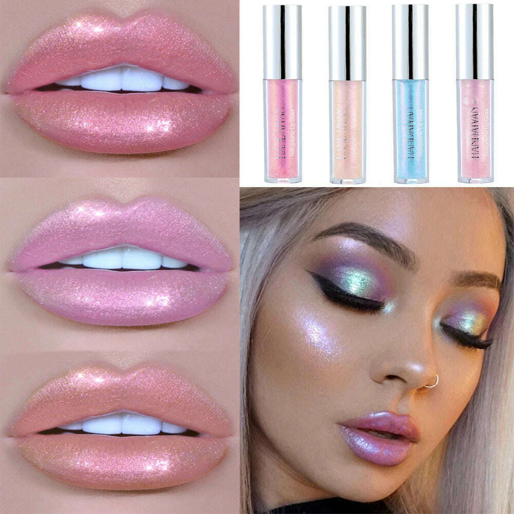 Handaiyan Lip Gloss Longlasting Glitter Lip Glaze Lipstick Liquid Waterproof Moisturize Luminous Shimmer Shiny Lipgloss Makeup - KIMLUD