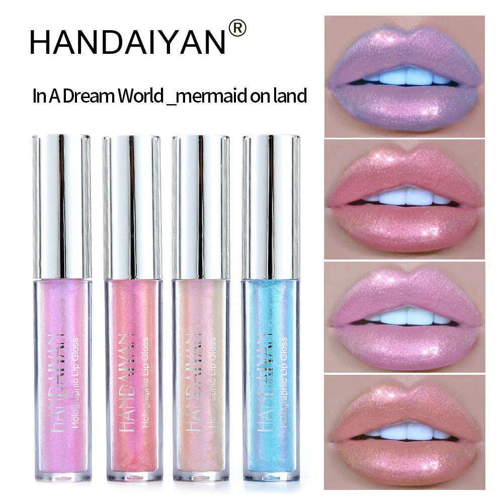 Handaiyan Lip Gloss Longlasting Glitter Lip Glaze Lipstick Liquid Waterproof Moisturize Luminous Shimmer Shiny Lipgloss Makeup - KIMLUD
