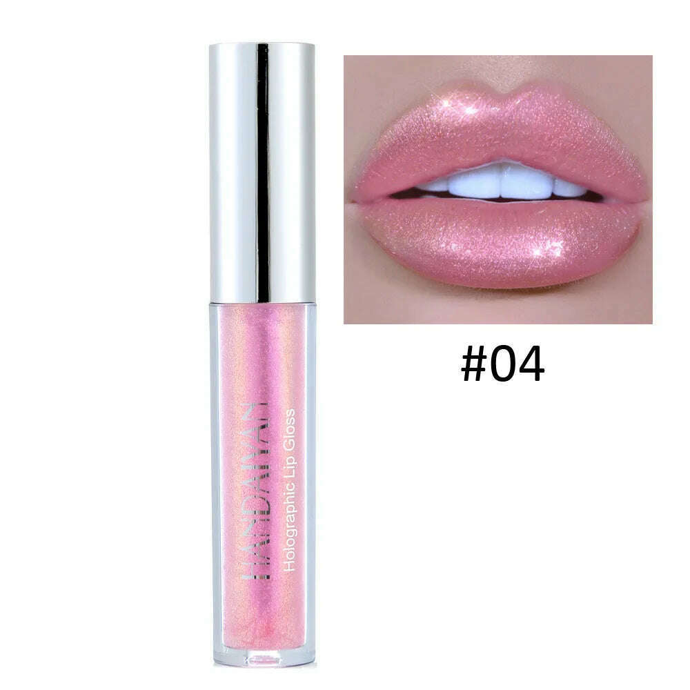 KIMLUD, Handaiyan Lip Gloss Longlasting Glitter Lip Glaze Lipstick Liquid Waterproof Moisturize Luminous Shimmer Shiny Lipgloss Makeup, 04, KIMLUD Womens Clothes