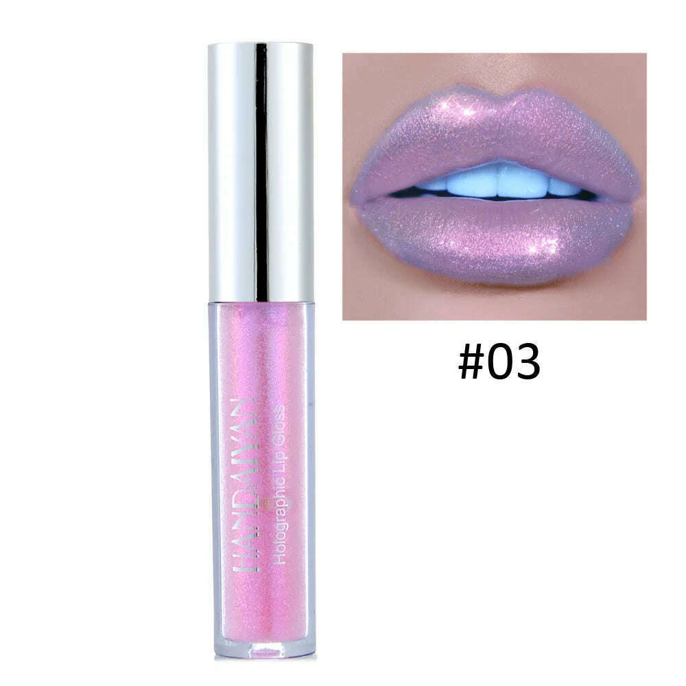 Handaiyan Lip Gloss Longlasting Glitter Lip Glaze Lipstick Liquid Waterproof Moisturize Luminous Shimmer Shiny Lipgloss Makeup - KIMLUD