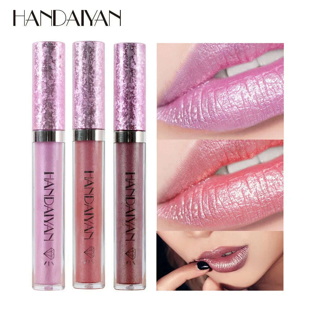 KIMLUD, HANDAIYAN Metallic Glitter Matte Liquid Lipstick Lips Makeup Mate Shine Lip Gloss Women Cosmetics Waterproof Lipgloss Cream Tint, KIMLUD Women's Clothes