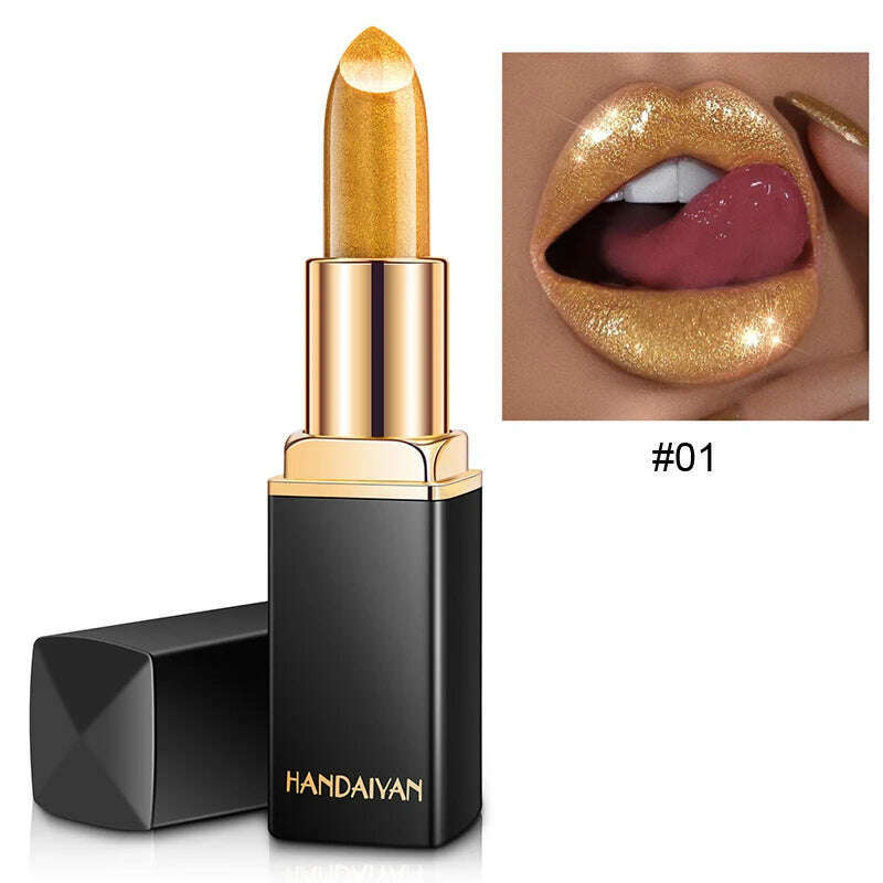 HANDAIYAN metallic pearlescent color changing temperature gold flash lipstick women's lips High-pigmented Makeup cosmetics - KIMLUD