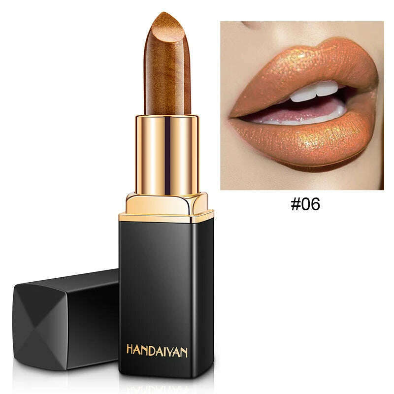 HANDAIYAN metallic pearlescent color changing temperature gold flash lipstick women's lips High-pigmented Makeup cosmetics - KIMLUD