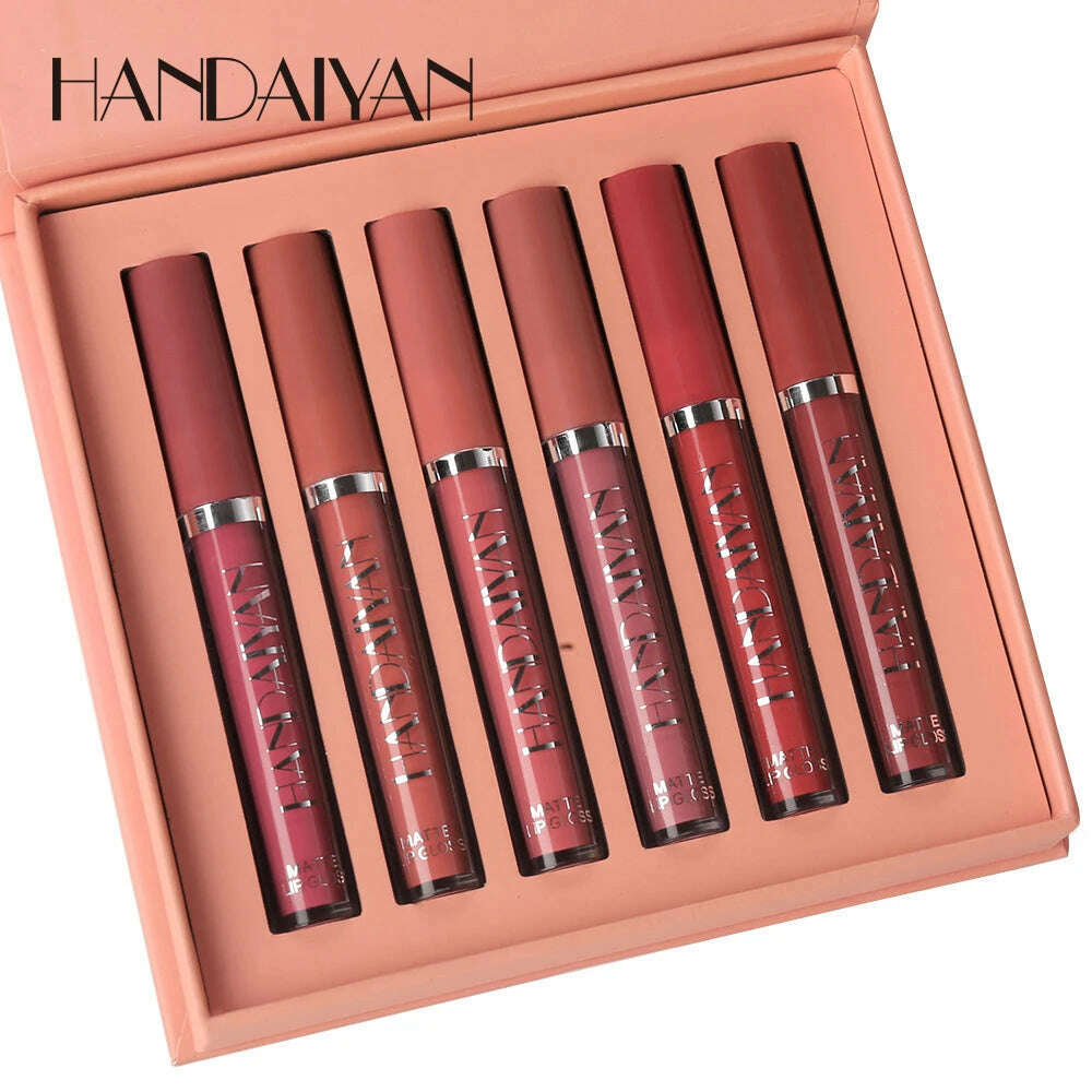 HANDAIYAN Set of 6 NonStick Cup Liquid lipstick , Long-Lasting Lip Gloss Gift Box – Matte Finish Lip Gloss, Resistant to Fading - KIMLUD