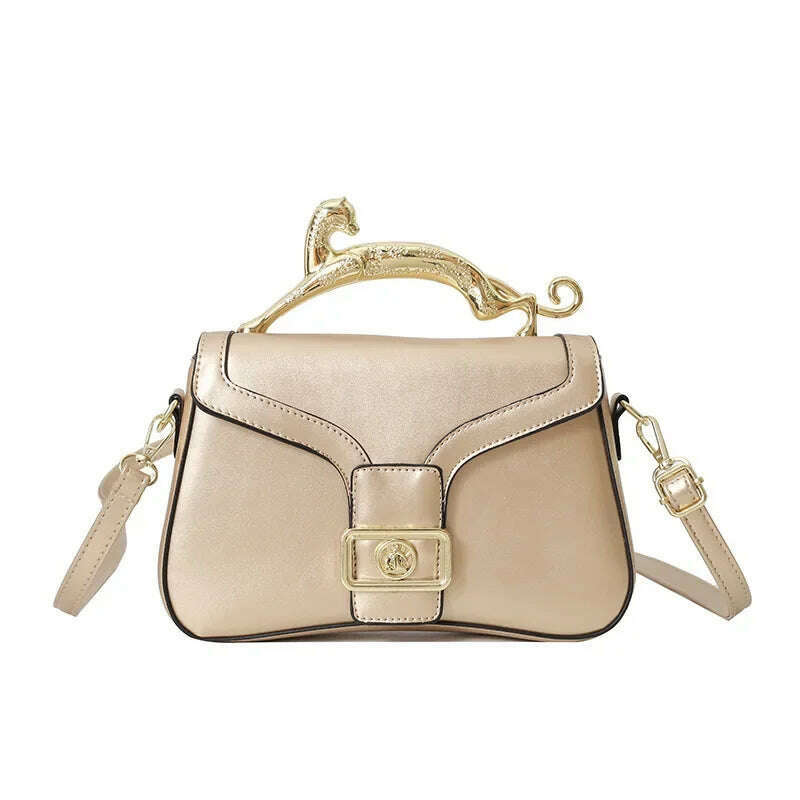 KIMLUD, Handbags For Women Fashion Designers Golden Cat Metal Shoulder Bags Leather Ladies Clutch Bags Shoulder And Cross Body Bags New, KIMLUD Womens Clothes