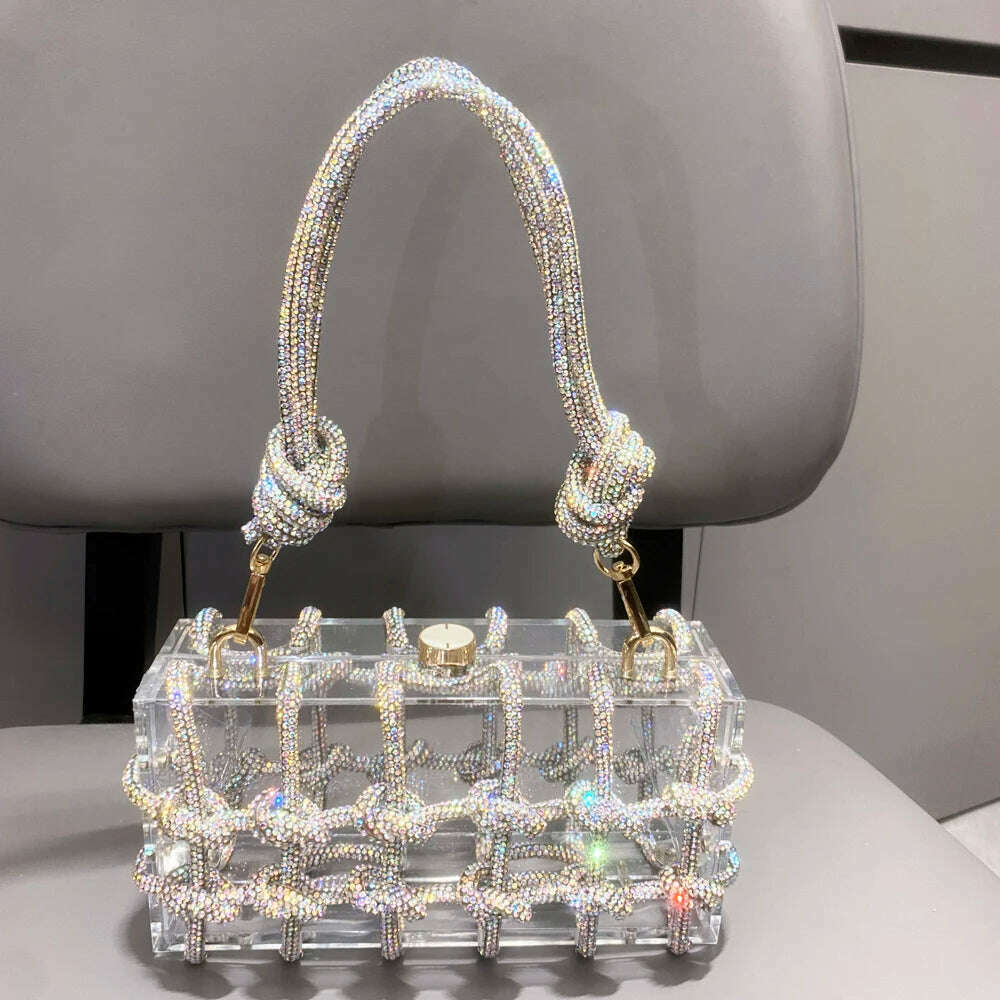 KIMLUD, Handle Rhinestones Evening bag silver Crystal Top Handle Bags for Women Purses and Handbags Luxury Designer banquet bag, Silver AB, KIMLUD APPAREL - Womens Clothes