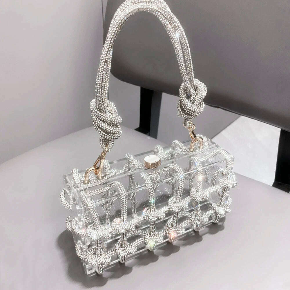 KIMLUD, Handle Rhinestones Evening bag silver Crystal Top Handle Bags for Women Purses and Handbags Luxury Designer banquet bag, KIMLUD Womens Clothes