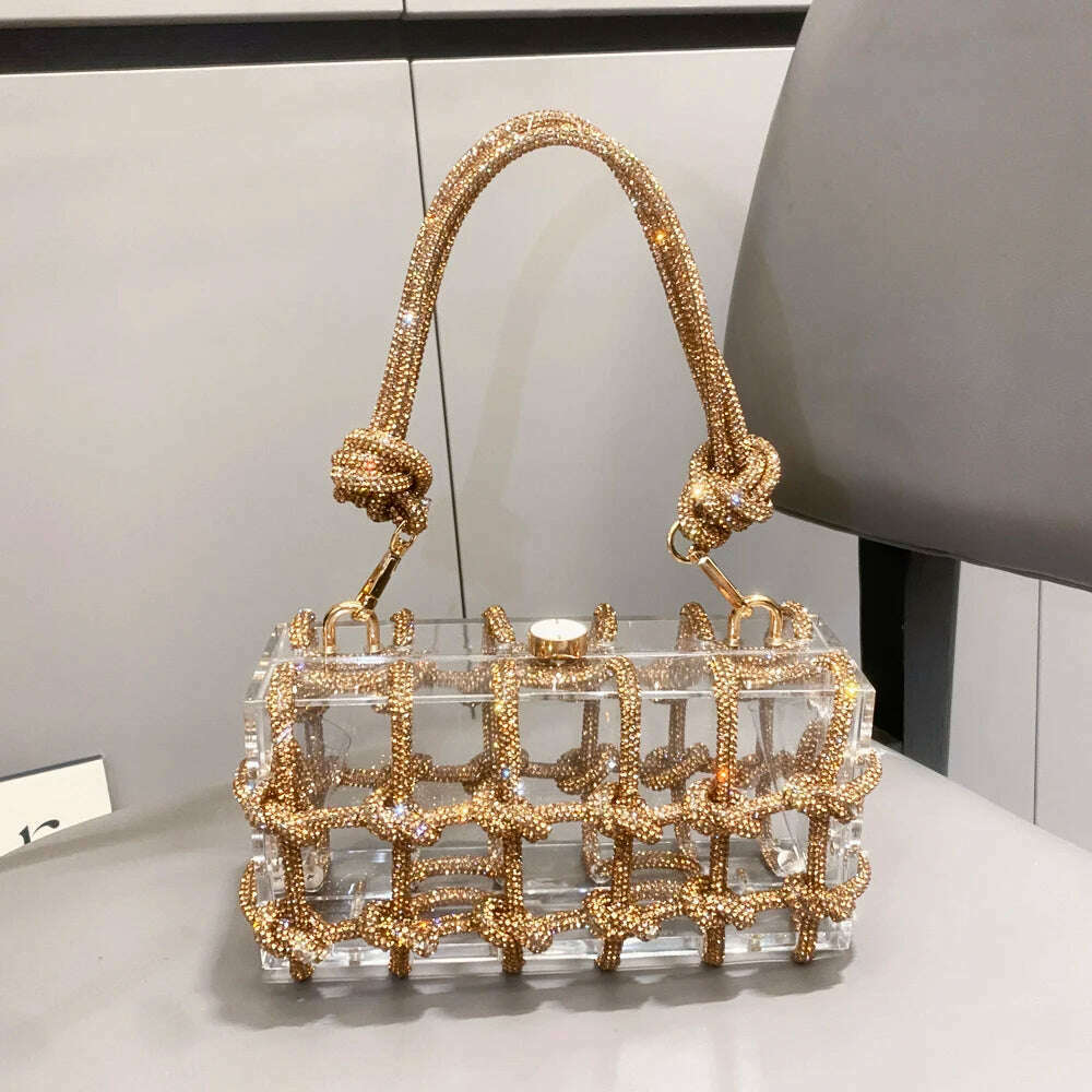 KIMLUD, Handle Rhinestones Evening bag silver Crystal Top Handle Bags for Women Purses and Handbags Luxury Designer banquet bag, Gold, KIMLUD APPAREL - Womens Clothes