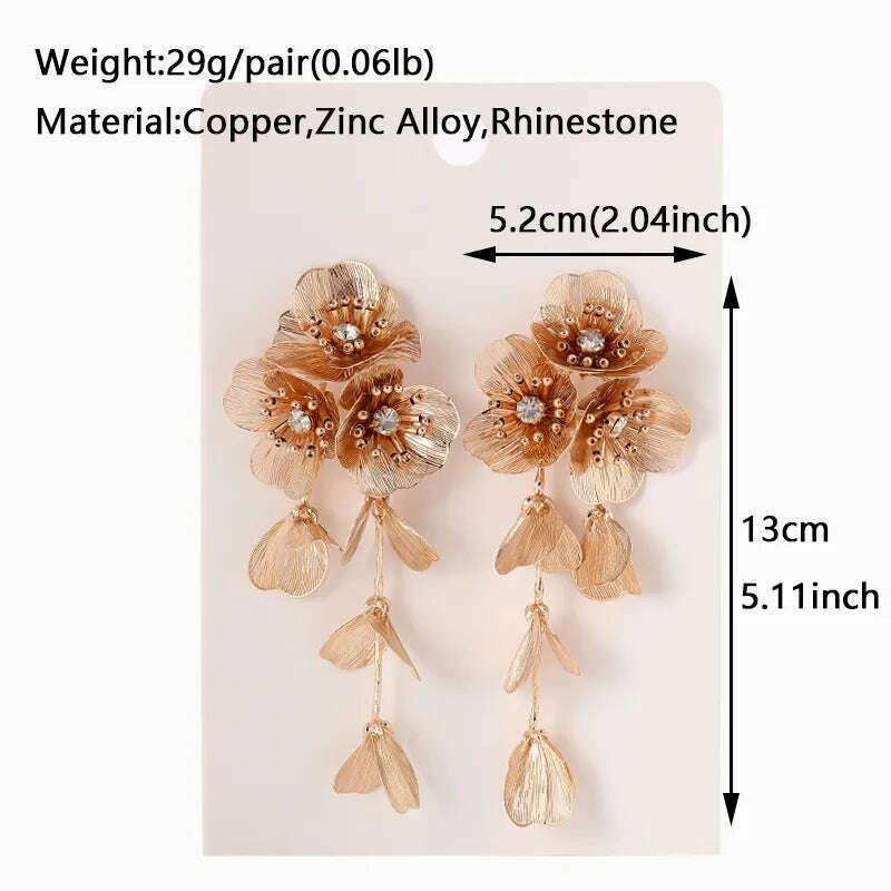 KIMLUD, Handmade Copper Flower Necklace and Earrings Set Fashion Gold Color Jewelry Sets for Women Accessories Trendy Party Gifts, KIMLUD Womens Clothes