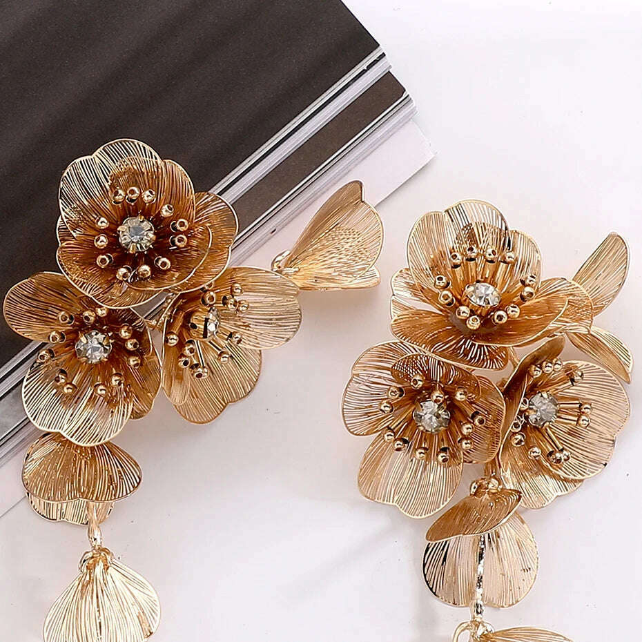KIMLUD, Handmade Copper Flower Necklace and Earrings Set Fashion Gold Color Jewelry Sets for Women Accessories Trendy Party Gifts, KIMLUD Womens Clothes