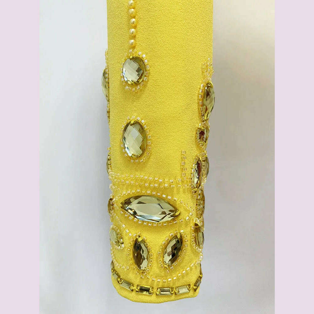KIMLUD, Handmade Diamond Skirt Suits Women 2023 Fashion New Nail Bead Inlaid Diamond Yellow Short Top Skirt Set Two Piece Set Outfits, KIMLUD Womens Clothes