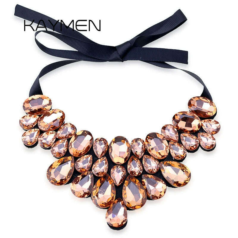 KIMLUD, Handmade Glass Crystal Pendant Necklace for Women Fashion Statement Maxi Necklace 4 Colors Chokers Necklaces Bijoux NK-01634, KIMLUD Womens Clothes