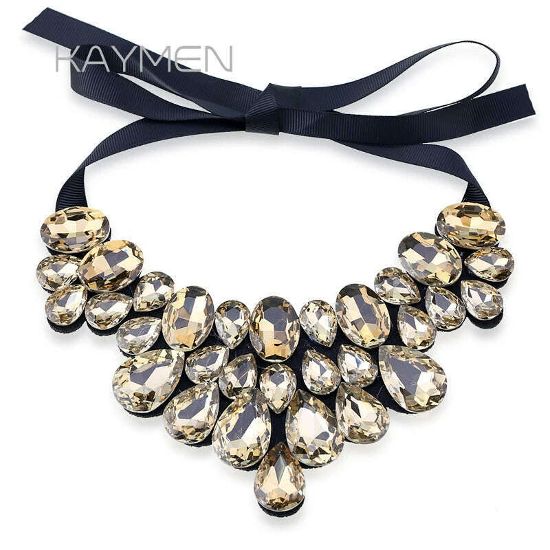 KIMLUD, Handmade Glass Crystal Pendant Necklace for Women Fashion Statement Maxi Necklace 4 Colors Chokers Necklaces Bijoux NK-01634, KIMLUD Womens Clothes