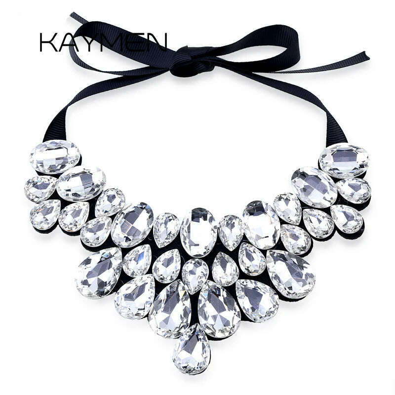 KIMLUD, Handmade Glass Crystal Pendant Necklace for Women Fashion Statement Maxi Necklace 4 Colors Chokers Necklaces Bijoux NK-01634, KIMLUD Womens Clothes