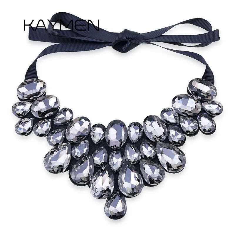 KIMLUD, Handmade Glass Crystal Pendant Necklace for Women Fashion Statement Maxi Necklace 4 Colors Chokers Necklaces Bijoux NK-01634, KIMLUD Womens Clothes