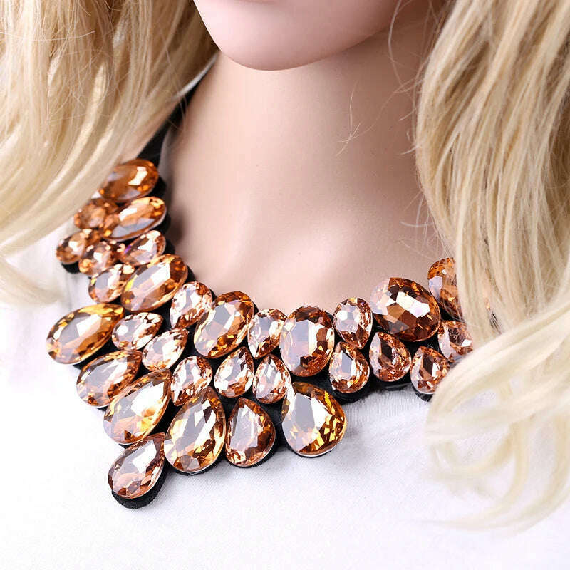 KIMLUD, Handmade Glass Crystal Pendant Necklace for Women Fashion Statement Maxi Necklace 4 Colors Chokers Necklaces Bijoux NK-01634, KIMLUD Womens Clothes