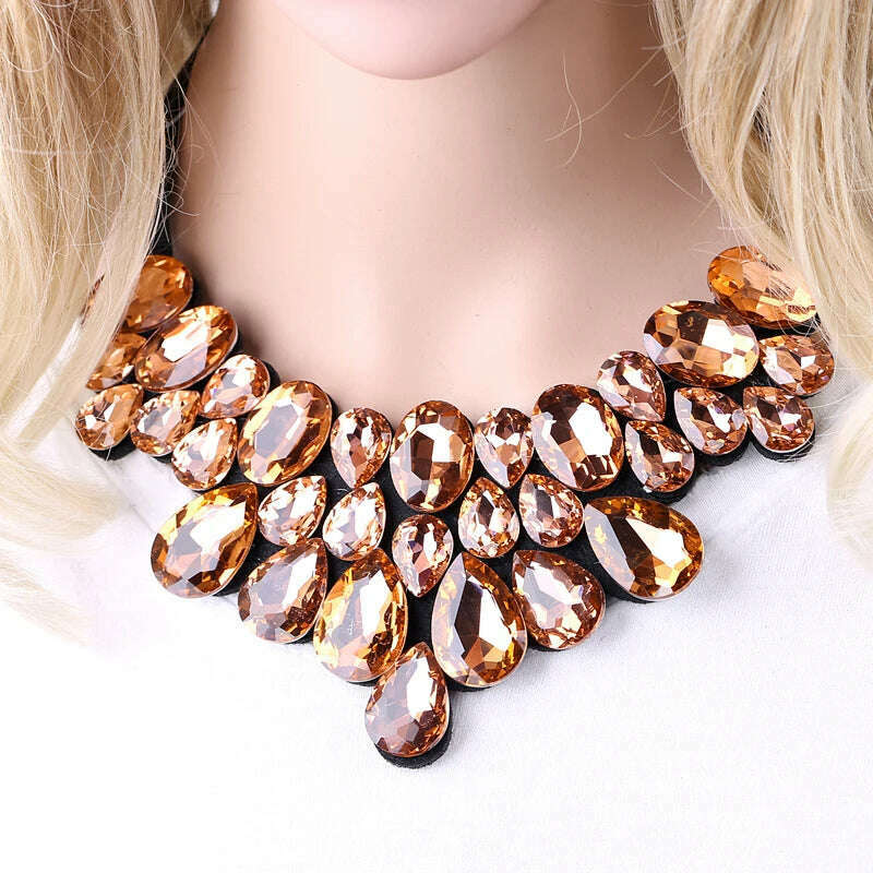 KIMLUD, Handmade Glass Crystal Pendant Necklace for Women Fashion Statement Maxi Necklace 4 Colors Chokers Necklaces Bijoux NK-01634, KIMLUD Womens Clothes