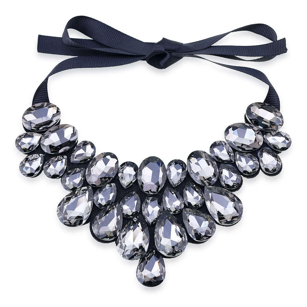 KIMLUD, Handmade Glass Crystal Pendant Necklace for Women Fashion Statement Maxi Necklace 4 Colors Chokers Necklaces Bijoux NK-01634, Gray, KIMLUD APPAREL - Womens Clothes