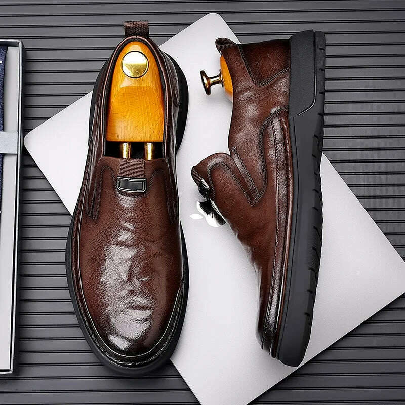 Handmade Men's Casual Flat Platform Walking Shoes Breathable Microfiber Leather Loafers Sneakers for Comfort and Style - KIMLUD