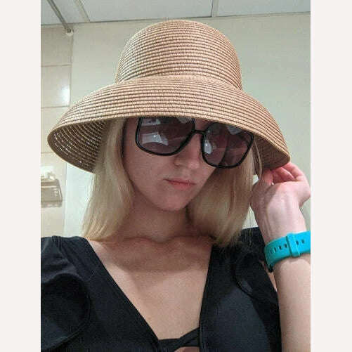 Handmade Women Summer Sun Hat Japanese Hepburn Style Big Eaves Beach Sun Hat Holiday Fold Fisherman Cap Temperament Flat Hat - KIMLUD