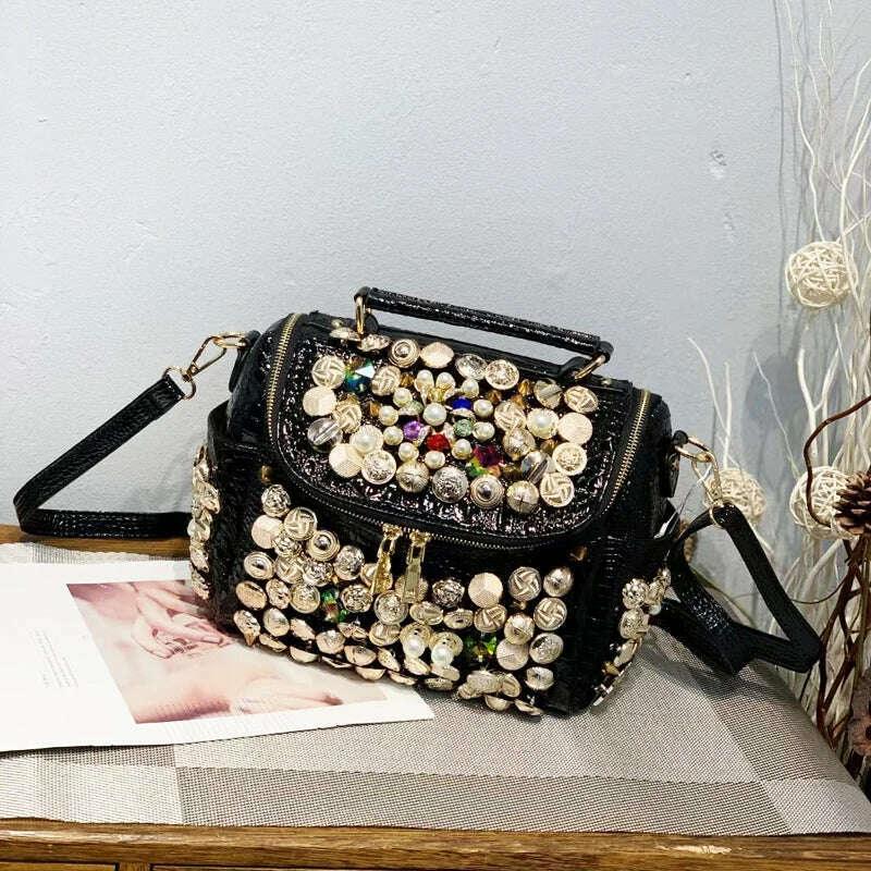 KIMLUD, Handmade Women's bag Handbag for women purses and handbag luxury Designer Casual black bucket Female Messenger shoulder Bag, KIMLUD Womens Clothes