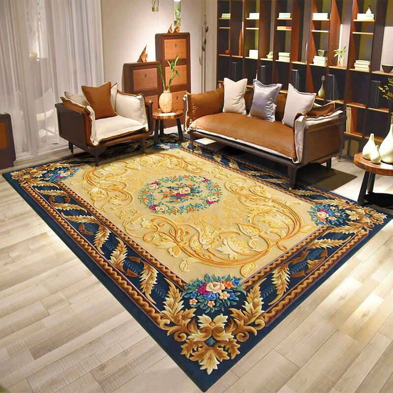 KIMLUD, Handmade Wool Carpets For Living Room Luxury Decoration Bedroom Carpet Thick Study Room Floor Mat Sofa Coffee Table Rug Europe, 1 / 2000mm x 3000mm, KIMLUD Womens Clothes