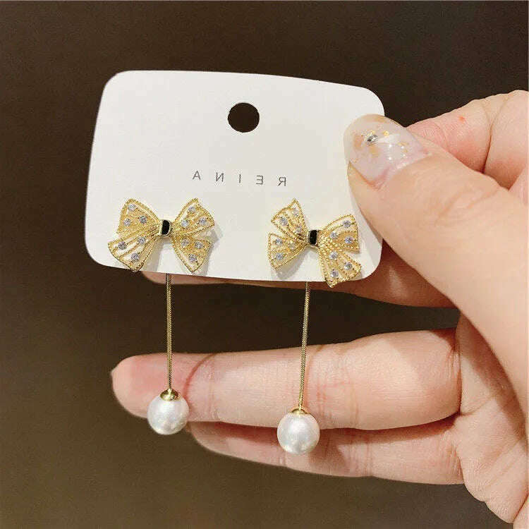 KIMLUD, Hanging Earrings Retro Long Tassel Earrings feminine temperament Coconut Rhinestone S925 Silver Needle 2023 NEW Fashion Jewelry, ED112, KIMLUD APPAREL - Womens Clothes