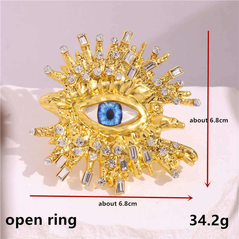 KIMLUD, HangZhi Rhinestone Gold Color Eye Big Ring for Women Men Exaggerated Personality Vintage Chunky Y2K Large Jewelry Gifts New In, KIMLUD Womens Clothes