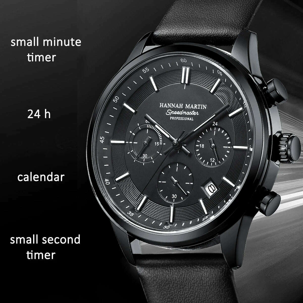 KIMLUD, Hannah Martin Brand Men Watch Multifunctional Timing Dial Casual Sports Leather Original Quartz Movement Business Watch for Men, KIMLUD Womens Clothes
