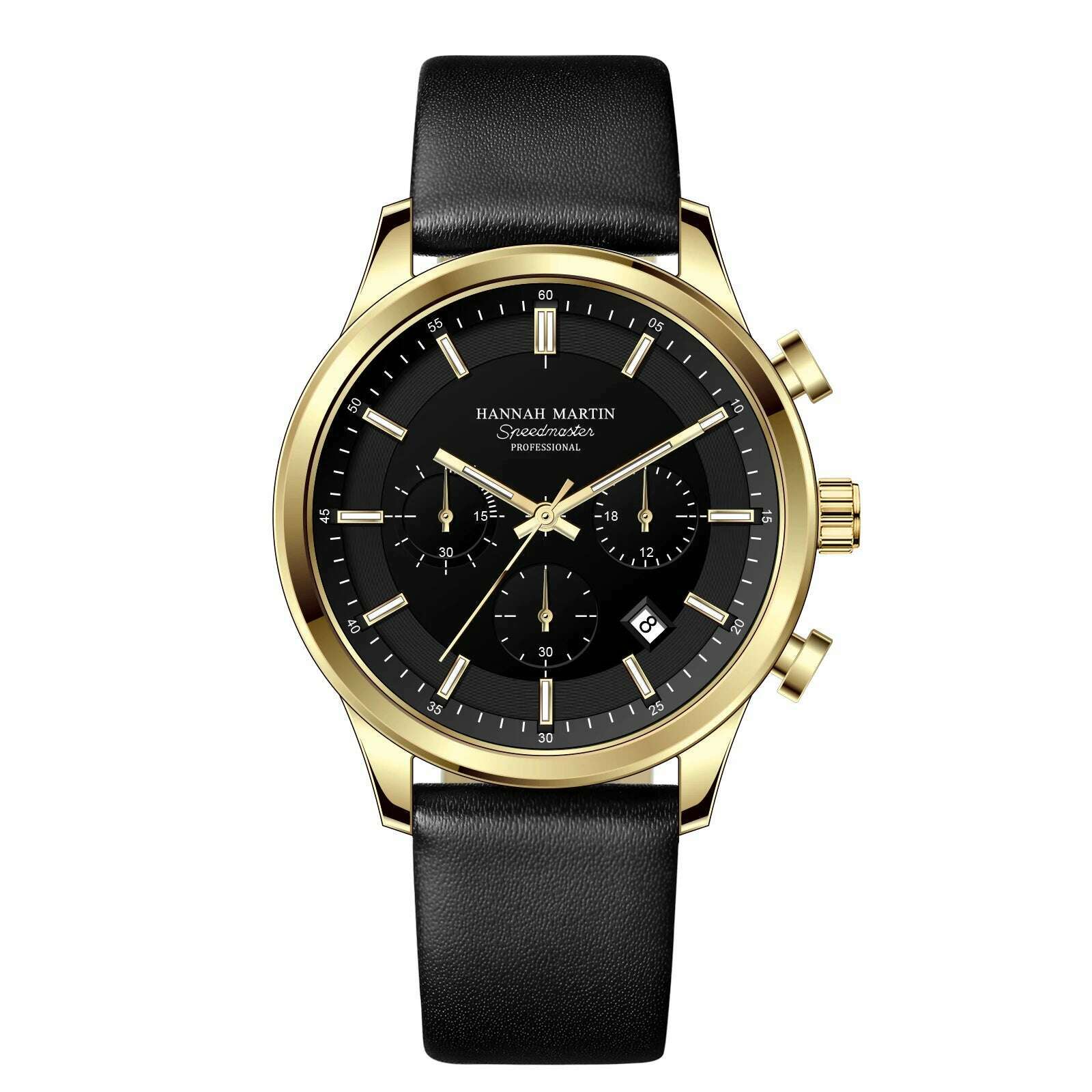 KIMLUD, Hannah Martin Brand Men Watch Multifunctional Timing Dial Casual Sports Leather Original Quartz Movement Business Watch for Men, 1431-J, KIMLUD APPAREL - Womens Clothes