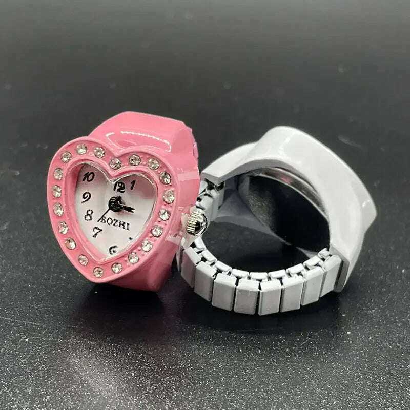 KIMLUD, Harajuku Pink Heart Rhinestone Mini Finger Watch Ring for Women Fun Cute Sweet Trend Girly Ring Vintage Aesthetics Jewelry Gift, KIMLUD Womens Clothes