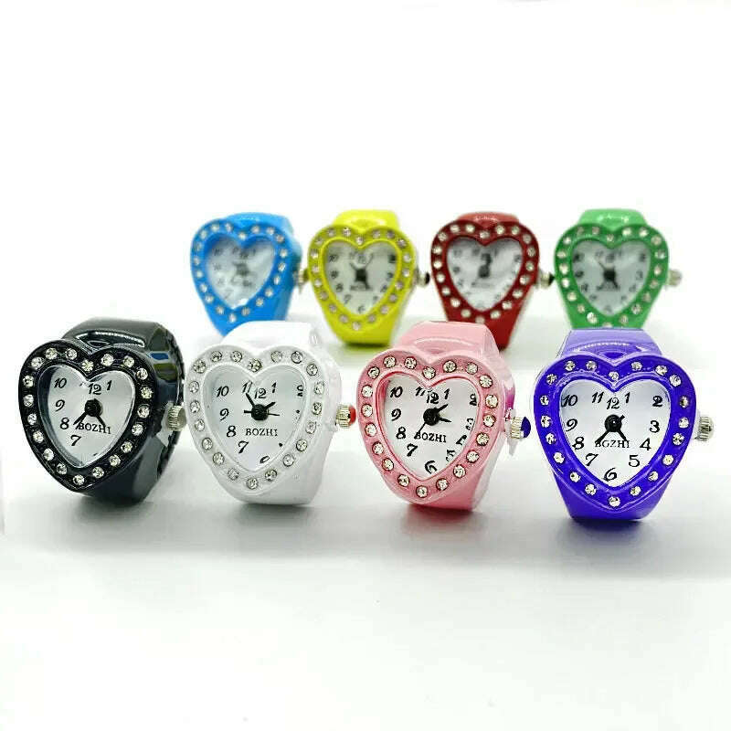 KIMLUD, Harajuku Pink Heart Rhinestone Mini Finger Watch Ring for Women Fun Cute Sweet Trend Girly Ring Vintage Aesthetics Jewelry Gift, KIMLUD Womens Clothes