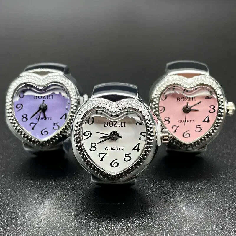 KIMLUD, Harajuku Pink Heart Rhinestone Mini Finger Watch Ring for Women Fun Cute Sweet Trend Girly Ring Vintage Aesthetics Jewelry Gift, KIMLUD Womens Clothes