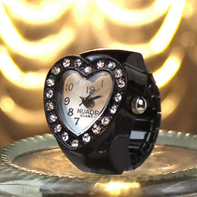 KIMLUD, Harajuku Pink Heart Rhinestone Mini Finger Watch Ring for Women Fun Cute Sweet Trend Girly Ring Vintage Aesthetics Jewelry Gift, KIMLUD Womens Clothes