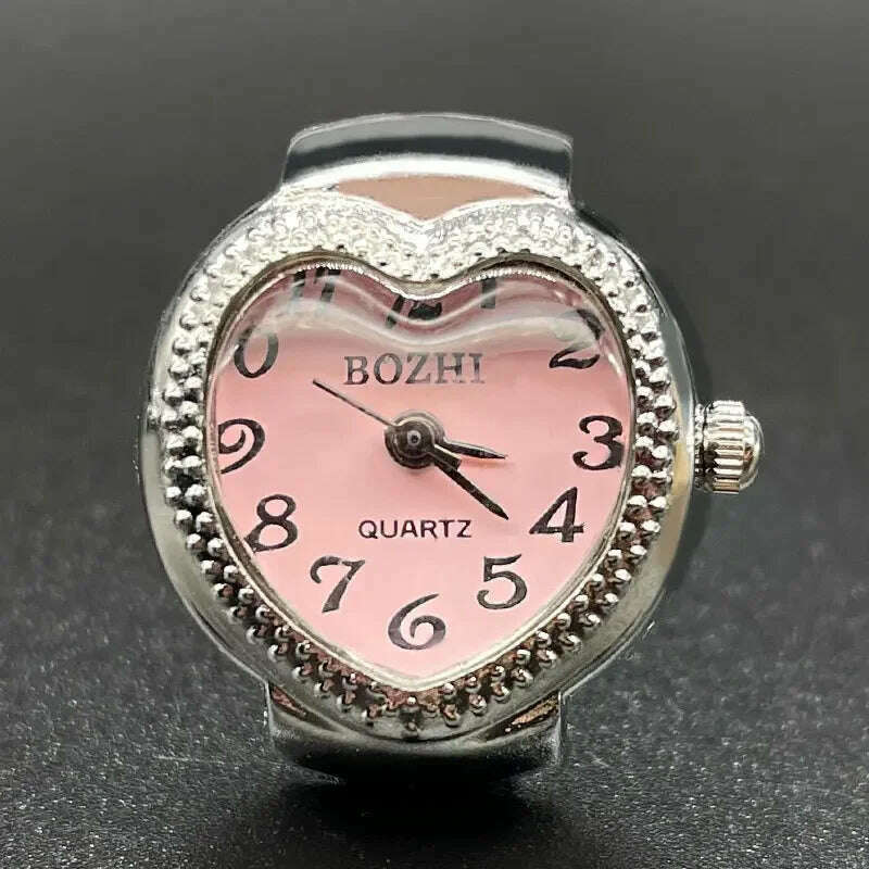 KIMLUD, Harajuku Pink Heart Rhinestone Mini Finger Watch Ring for Women Fun Cute Sweet Trend Girly Ring Vintage Aesthetics Jewelry Gift, KIMLUD Womens Clothes