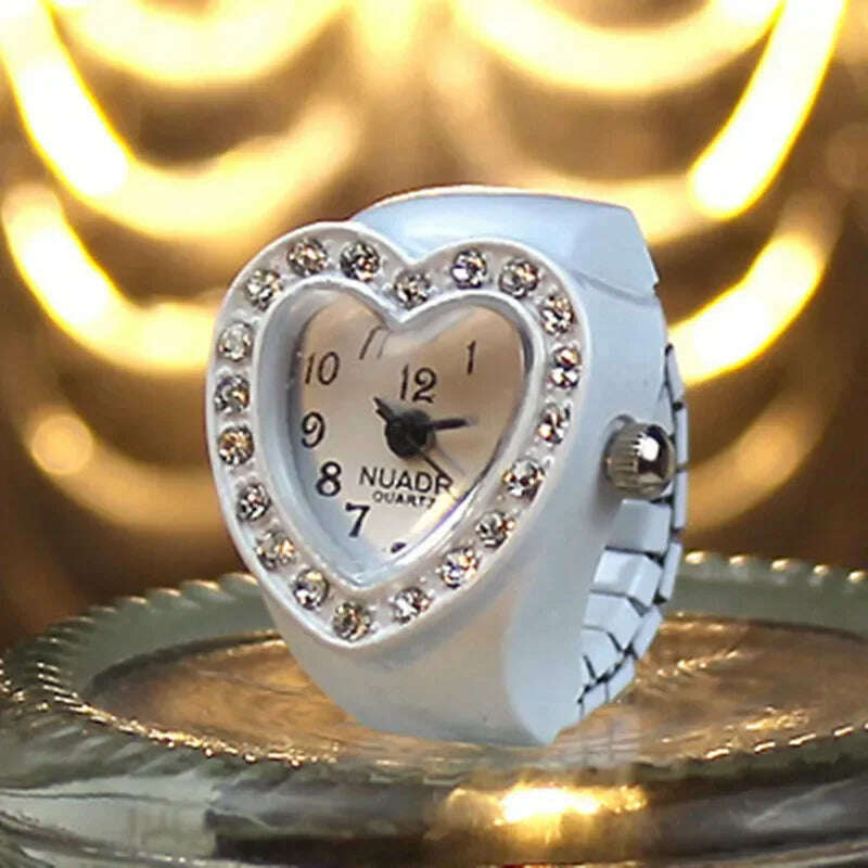 KIMLUD, Harajuku Pink Heart Rhinestone Mini Finger Watch Ring for Women Fun Cute Sweet Trend Girly Ring Vintage Aesthetics Jewelry Gift, KIMLUD Womens Clothes