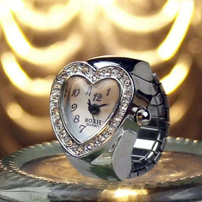 KIMLUD, Harajuku Pink Heart Rhinestone Mini Finger Watch Ring for Women Fun Cute Sweet Trend Girly Ring Vintage Aesthetics Jewelry Gift, KIMLUD Womens Clothes