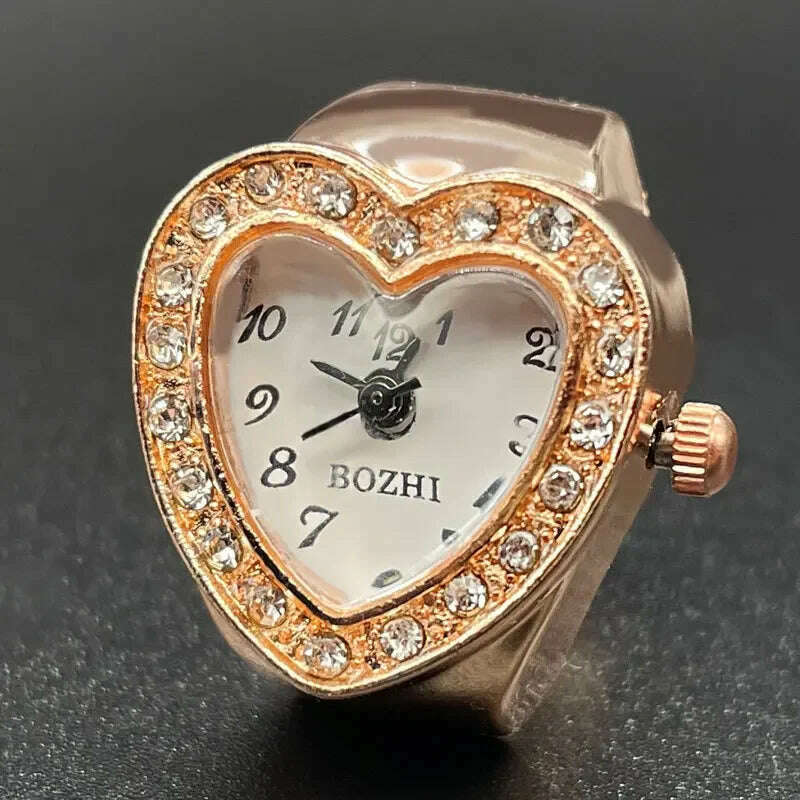 KIMLUD, Harajuku Pink Heart Rhinestone Mini Finger Watch Ring for Women Fun Cute Sweet Trend Girly Ring Vintage Aesthetics Jewelry Gift, KIMLUD Womens Clothes